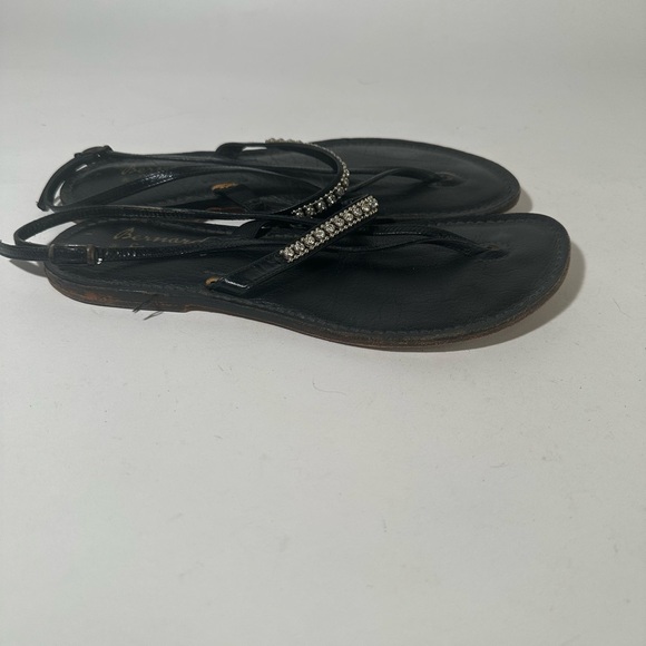 Black Sandals with Rhinestone Embellished Strap and Flat Sole - Picture 4 of 8